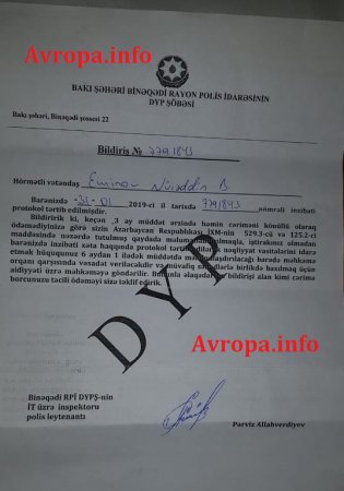 DYP sürücü olmayan tələbəyə “avtobus sürücüsü” adı ilə 5 müxtəlif cərimə yazdı - FOTO