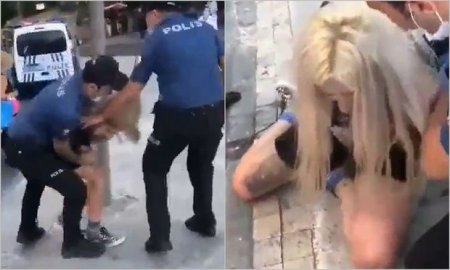 Maskanı düzgün taxmayan qadına qarşı polis şiddəti - VİDEO